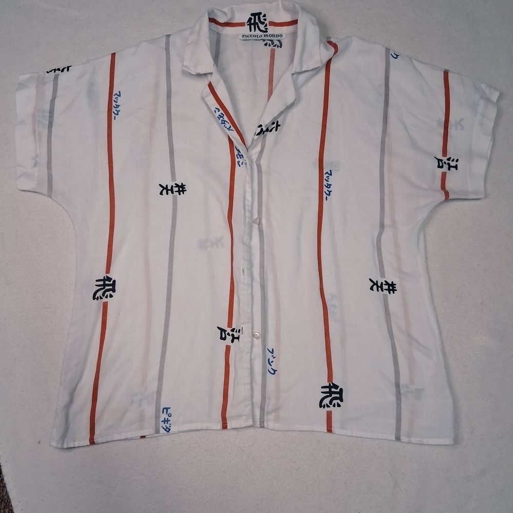 4/20$ Vintage Japanese Men's Casual White and Orange Shirt